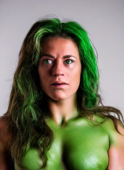 Image similar to A full portrait photo of real-life women hulk, f/22, 35mm, 2700K, lighting, perfect faces, award winning photography.