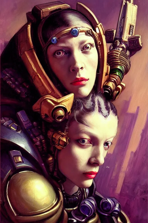 Image similar to character portrait cyberpunk starcraft terran warhammer 4 0 k space marine commmissar ( ( ( ( ( ( ( ( totally definitely not negative no not girl with the pearl earring inspired ) ) ) ) ) ) ), character design, painting by gaston bussiere, katsuya terada, frank frazetta, tom of finland, trending on artstation