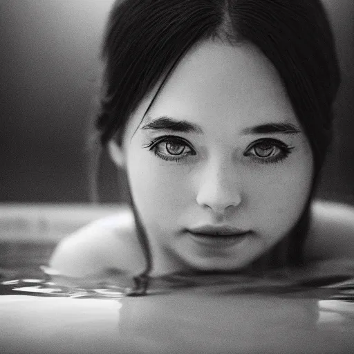 Prompt: photographic portrait by Annie Leibovitz of an anime girl in a hot tub, closeup, foggy, sepia, moody, dream-like, sigma 85mm f/1.4, 15mm, 35mm, 4k, high resolution, 4k, 8k, hd, full color