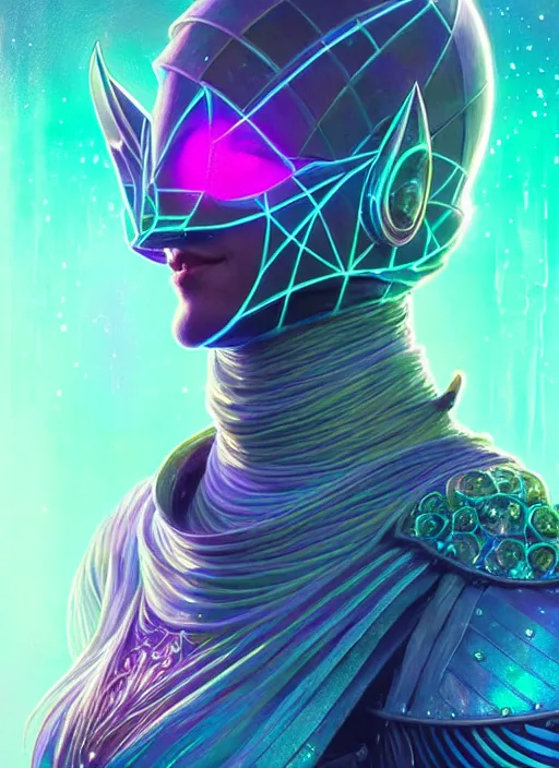 Image similar to a knight faceless glowing liquefied stardust adventurer, dnd fantasy character, full body portrait, glowing neon skin, magical aura, ultra realistic, intricate, elegant, highly detailed, digital painting, artstation, smooth, sharp, focus, illustration, art by artgerm and greg rutkowski and alphonse mucha and dan mumford, sacred geometry