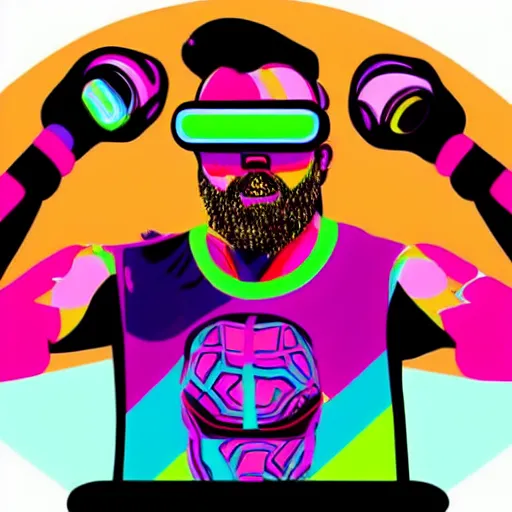 Prompt: wrestlers wearing vr headsets, vr goggles, shrugging, shrugging arms, intricate complexity, inverted neon rainbow drip paint, trending on art station, digital illustration by tom whalen