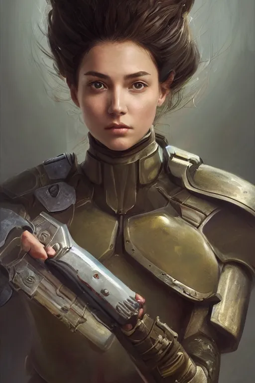 Prompt: a professional painting of a beautiful young female, clothed in military armor, olive skin, long dark hair, beautiful bone structure, symmetrical facial features, intricate, elegant, digital painting, concept art, smooth, sharp focus, illustration, from Star Wars by Ruan Jia and Mandy Jurgens and Artgerm and William-Adolphe Bouguerea