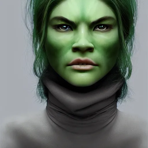 Image similar to character portrait of a green orc female, light green tone beautiful face by hsiao - ron cheng
