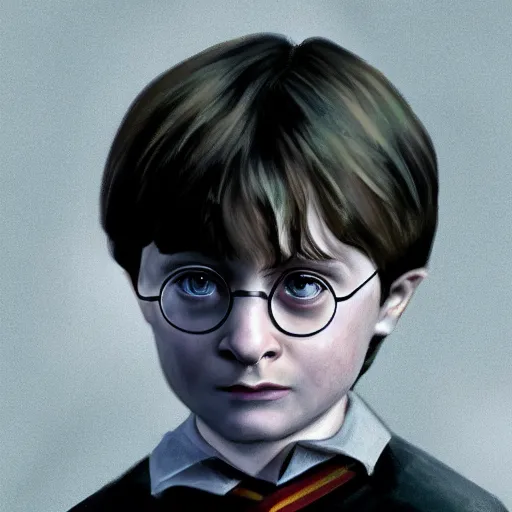 Prompt: a close up portrait of harry potter as a child, art station, highly detailed, concept art, wide angle