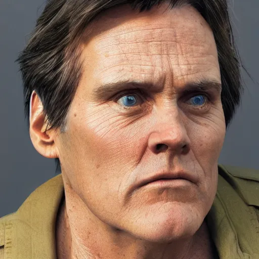 Image similar to hyperrealistic dslr film still of jim carey in full metal jacket, stunning 8 k octane comprehensive 3 d render, inspired by istvan sandorfi & greg rutkowski & unreal engine, perfect symmetry, dim volumetric cinematic lighting, extremely hyper - detailed, extremely lifelike attributes & lifelike texture, intricate, masterpiece, artstation, stunning