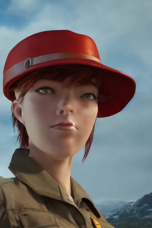 Prompt: A short girl with red hair, wearing a park ranger hat, dramatic lighting, cinematic, establishing shot, extremely high detail, foto realistic, cinematic lighting, post processed, concept art, high details, cinematic, 8k resolution, beautiful detailed, photorealistic, digital painting, artstation, concept art, smooth, sharp focus, artstation trending, octane render, unreal engine
