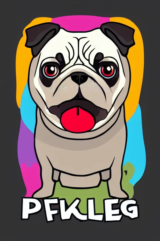 Image similar to Pug as a evil killer, sticker, colorful, illustration, highly detailed, simple, smooth and clean vector curves, no jagged lines, vector art, smooth