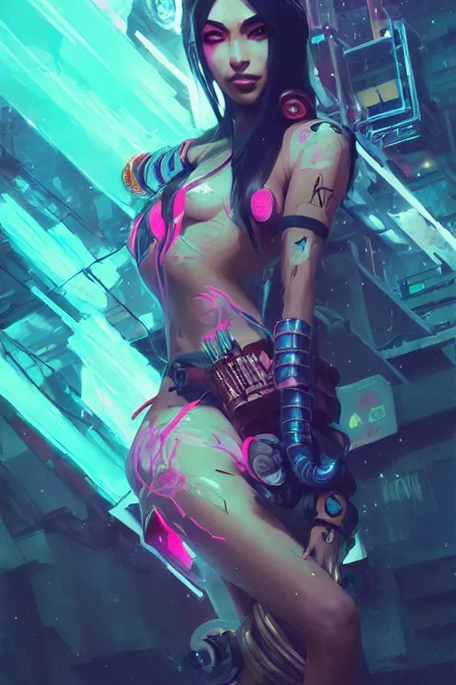 Prompt: akali from league of legends, cyberpunk futuristic neon. decorated with traditional japanese ornaments by ismail inceoglu dragan bibin hans thoma greg rutkowski alexandros pyromallis nekro rene maritte illustrated, perfect face, fine details, realistic shaded, fine - face, pretty face, masterpiece