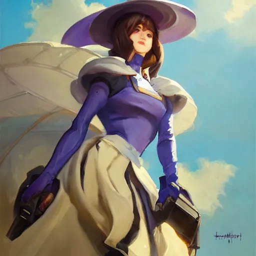 Image similar to greg manchess portrait painting of violet evergarden as overwatch character, totally whack, medium shot, asymmetrical, profile picture, organic painting, sunny day, matte painting, bold shapes, hard edges, street art, trending on artstation, by huang guangjian and gil elvgren and sachin teng