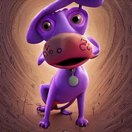 Image similar to , courage the cowardly dog, highly accurate, deep aesthetic, 8 k, highly ornate intricate details, cinematic lighting, rich colors, ray tracing, hyperrealistic, photorealistic, cinematic landscape, trending on artstation,