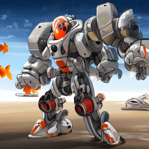 Image similar to a goldfish piloting a mech suit