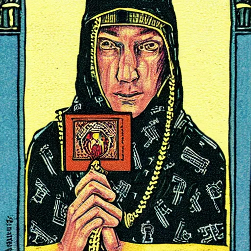 Prompt: Eminem in Thoth tarot deck, style of Lady Frieda Harris, 4K