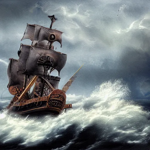 Prompt: pirate ship on a stormy sea