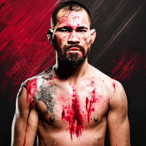 Prompt: portrait of snarling UFC fighters, bloodied and bruised, desert background,