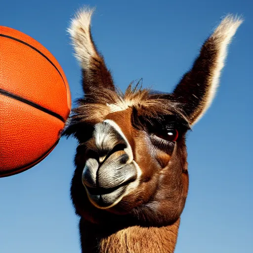 Image similar to a photo of a llama dunking a basketball, 4 k, photography, high resolution