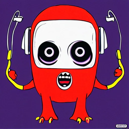 Prompt: Pop Wonder NFT - Alien Bog Friendly Monster Wearing Headphones, Art