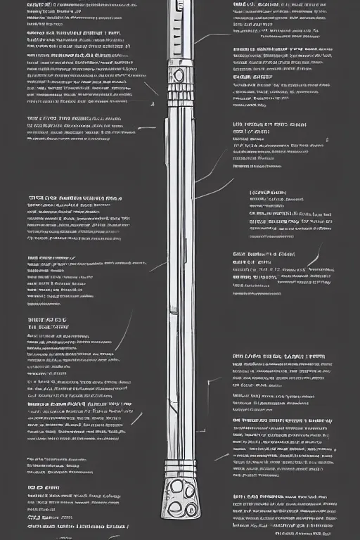 Image similar to detailed schematic of a lightsaber found in an old jedi book.