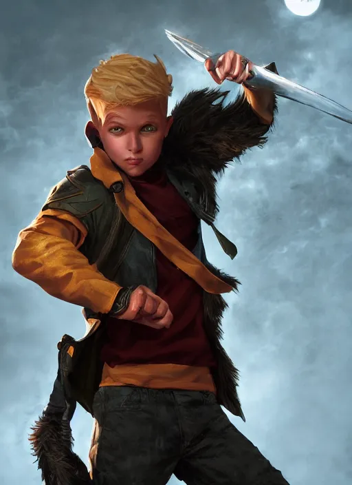 Prompt: An epic fantasy comic book style portrait painting of a young blonde boy thief, unreal 5, DAZ, hyperrealistic, octane render, cosplay, RPG portrait, dynamic lighting