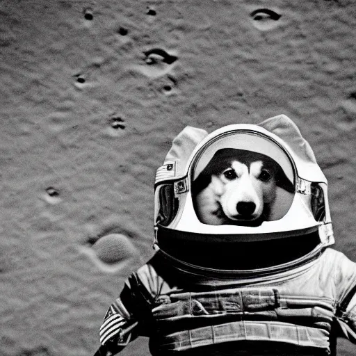 Image similar to daguerrotype of a corgi astronaut on the moon, award - winning photograph, vintage, stunning