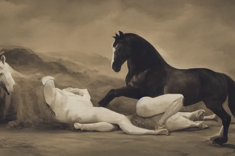 Image similar to horse lying on astronaut, arstation