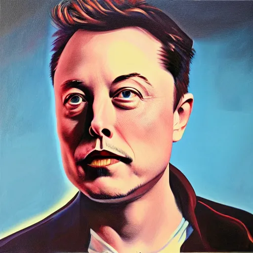 Image similar to Surrealist Portrait painting of Elon Musk, album cover