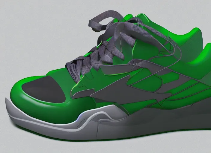 Prompt: sneakers of hulk by tim burton view from the side render cinema 4 d octane render