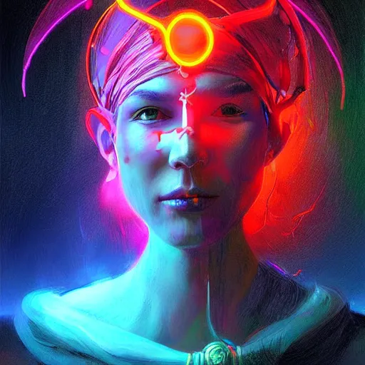 Image similar to neon shaman warrior, technology, digital art, visionary art, by mandy jurgens