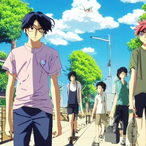 Prompt: film still Poster of Banana Fish Gang by Dice Tsutsumi, Makoto Shinkai, Studio Ghibli