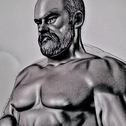 Image similar to lgbt art, tom of finland style, lenin, in billy herrington body, communism art in 4 k, high quality