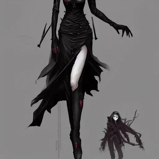 Image similar to female goth human vampire witch in the style of greg rutkowski, makoto shinkai, trending on artstation, character design, concept art, pretty face, highly detailed, digital art