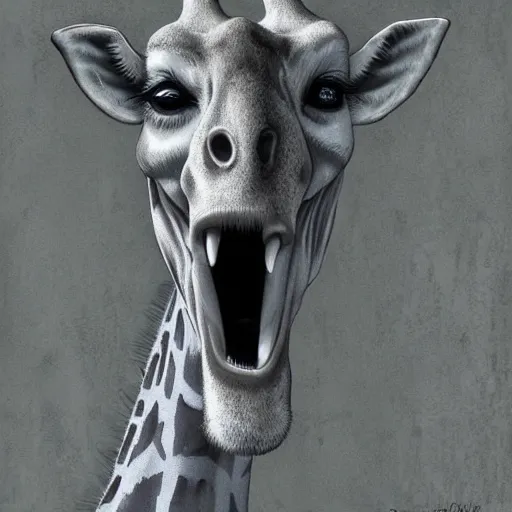 Prompt: a ghostly haunting giraffe, sunken recessed indented spots, Ghostface, Scream, by Giger