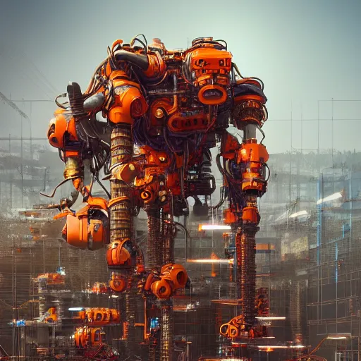 Prompt: factorio assembler, intricate artwork by tooth wu and wlop and beeple. octane render, trending on artstation, greg rutkowski very coherent symmetrical artwork. cinematic, hyper realism, high detail, octane render, 8 k, orange and black tones