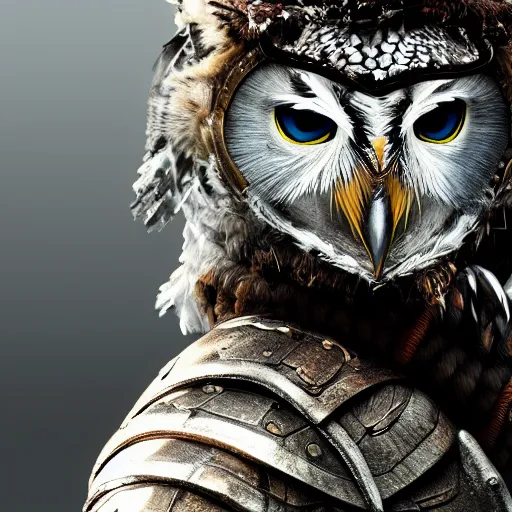 Prompt: warrior with owl armour, highly detailed, dramatic lighting, cinematic, 4k