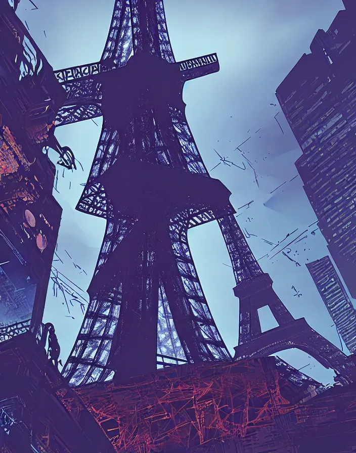 Prompt: a cyberpunk eiffel tower, cyberpunk sci - fu world