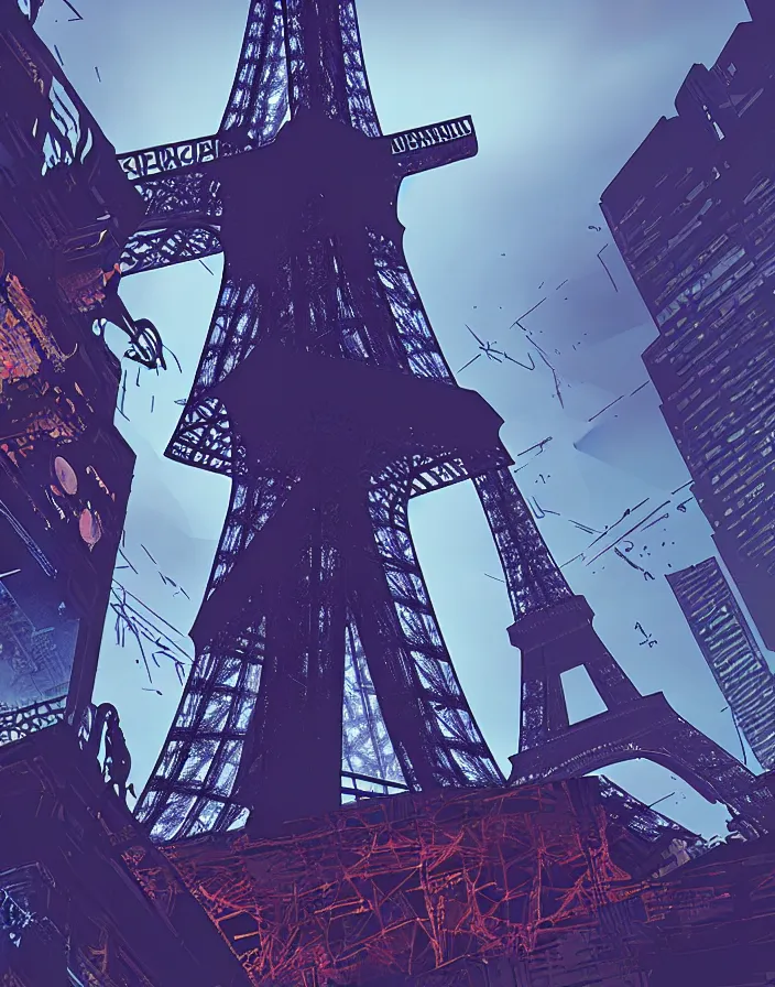Image similar to a cyberpunk eiffel tower, cyberpunk sci - fu world