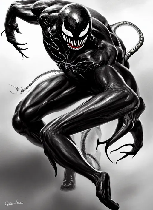 Image similar to painting of a venom, highly detailed, digital painting, artstation, concept art, smooth, sharp focus, illustration, art by gabriele dell otto, 8 k