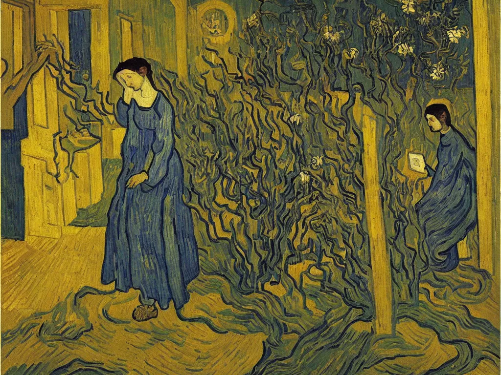 Image similar to the annunciation by van gogh oil painting