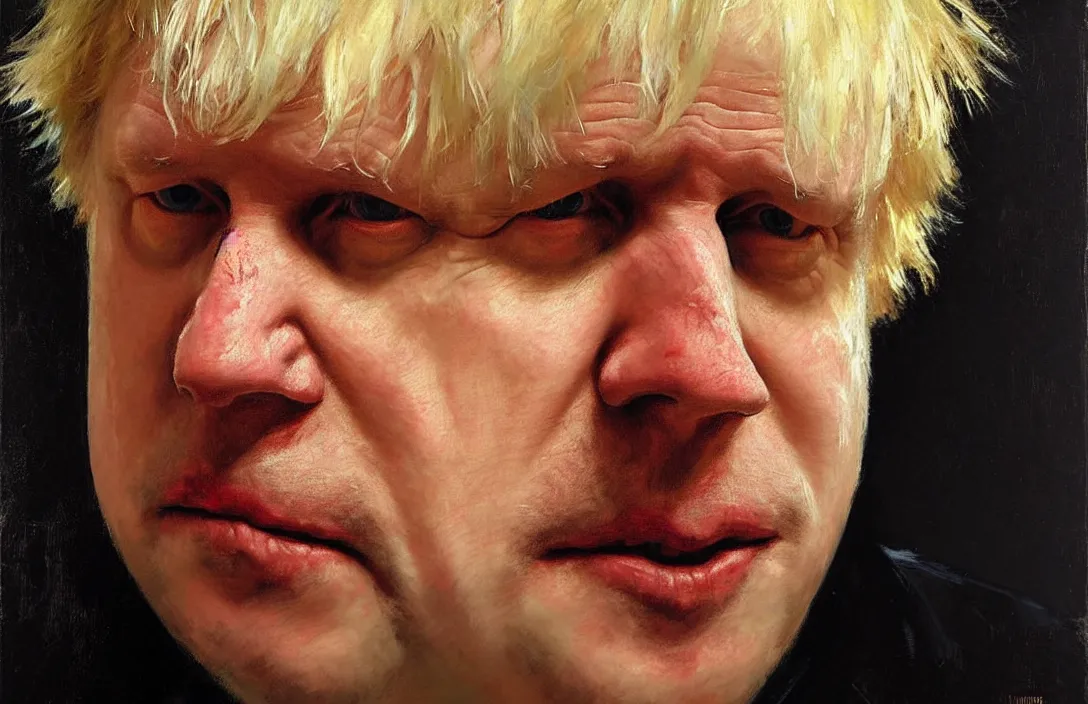 Image similar to portrait of boris johnson!!!!!!!!!!!!!!!!!!!!!!!!!!!, detailed face, detailed painting,, epic lighting, by ilya repin, phil hale and kent williams