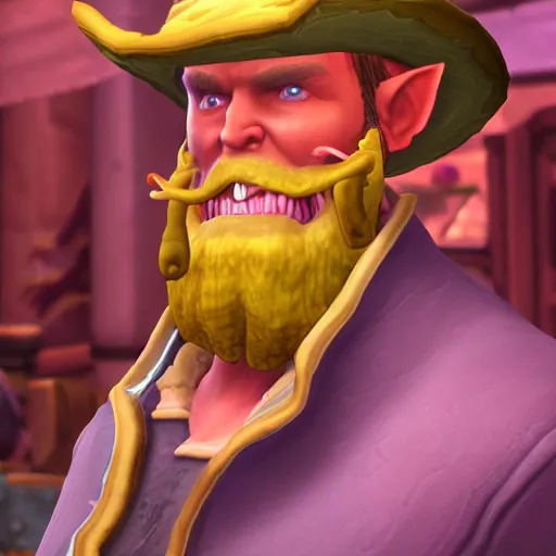 Image similar to world of warcraft character uncle aloysius, cowboy alchemist, corporate snake oil salesman, rendered in octane with custard bubblegum subsurface scattering