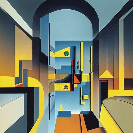 Image similar to retrofuturistic interior in cubism by salvador dali and dan McPharlin,