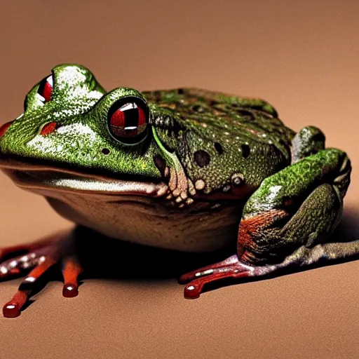 Prompt: hyperrealistic mixed media image of a frog whose head resembles alex jones, stunning 3 d render inspired art by greg rutkowski and xiang duan and thomas eakes, perfect symmetry, flesh texture, realistic, highly detailed attributes and atmosphere, dim volumetric cinematic lighting, 8 k octane detailed render, post - processing, masterpiece,