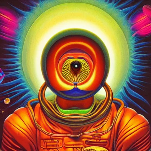 Image similar to psychedelic astronaut attaining enlightenment in the style of octavio ocampo naoto hattori, cg society, trending on artstation, award winning