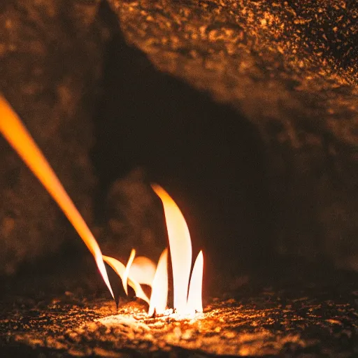 Image similar to closeup studio photograph of a lit match in a dark cave, dramatic lighting, edited in photoshop
