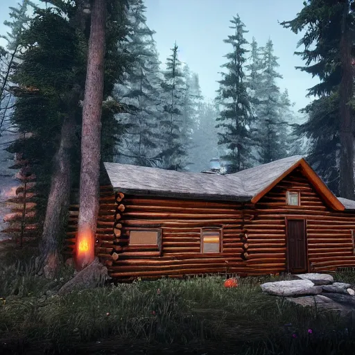 Image similar to a cabin in the woods unreal engine