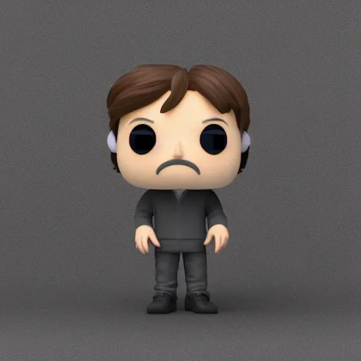 Prompt: a 3d render of Brian Cox as a funko pop, studio lighting, grey background