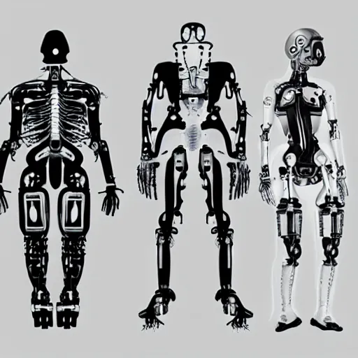 Prompt: cybernetic exoskeleton of human, monochrome