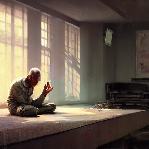 Prompt: patrick meditates, hyperrealism, no blur, 4 k resolution, ultra detailed, style of ron cobb, adolf hiremy - hirschl, syd mead, ismail inceoglu, rene margitte