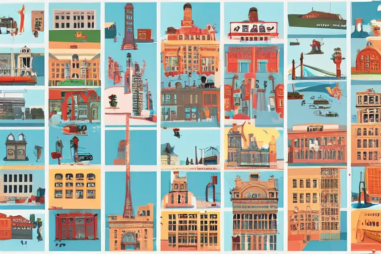 Image similar to A cityscape illustrations, by Wes Anderson