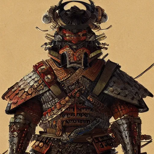 Prompt: a detailed portrait of samurai dressed with a rugged armor, by victo ngai and justin gerard, digital art, realistic painting, very detailed, sharp focus, fantasy, dnd, trending on artstation