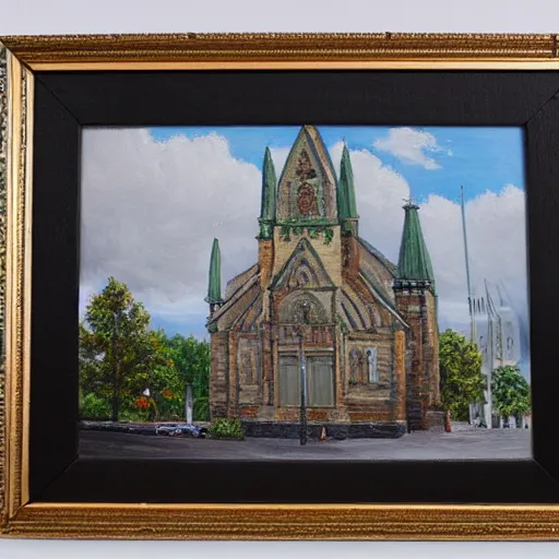 Image similar to highly detailed award winning oil painting of the Stavanger cathedral-W 1024